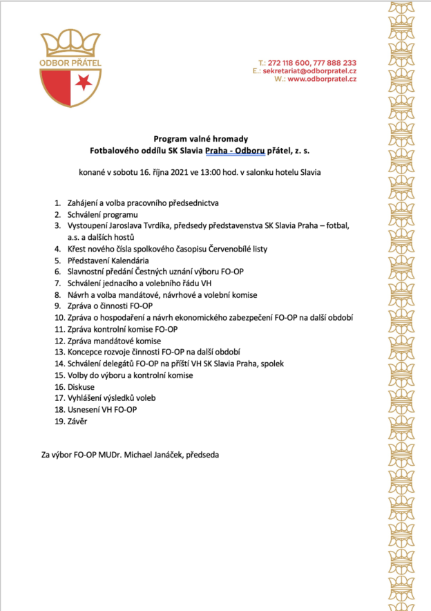 Program valné hromady (16. 10. 2021)
